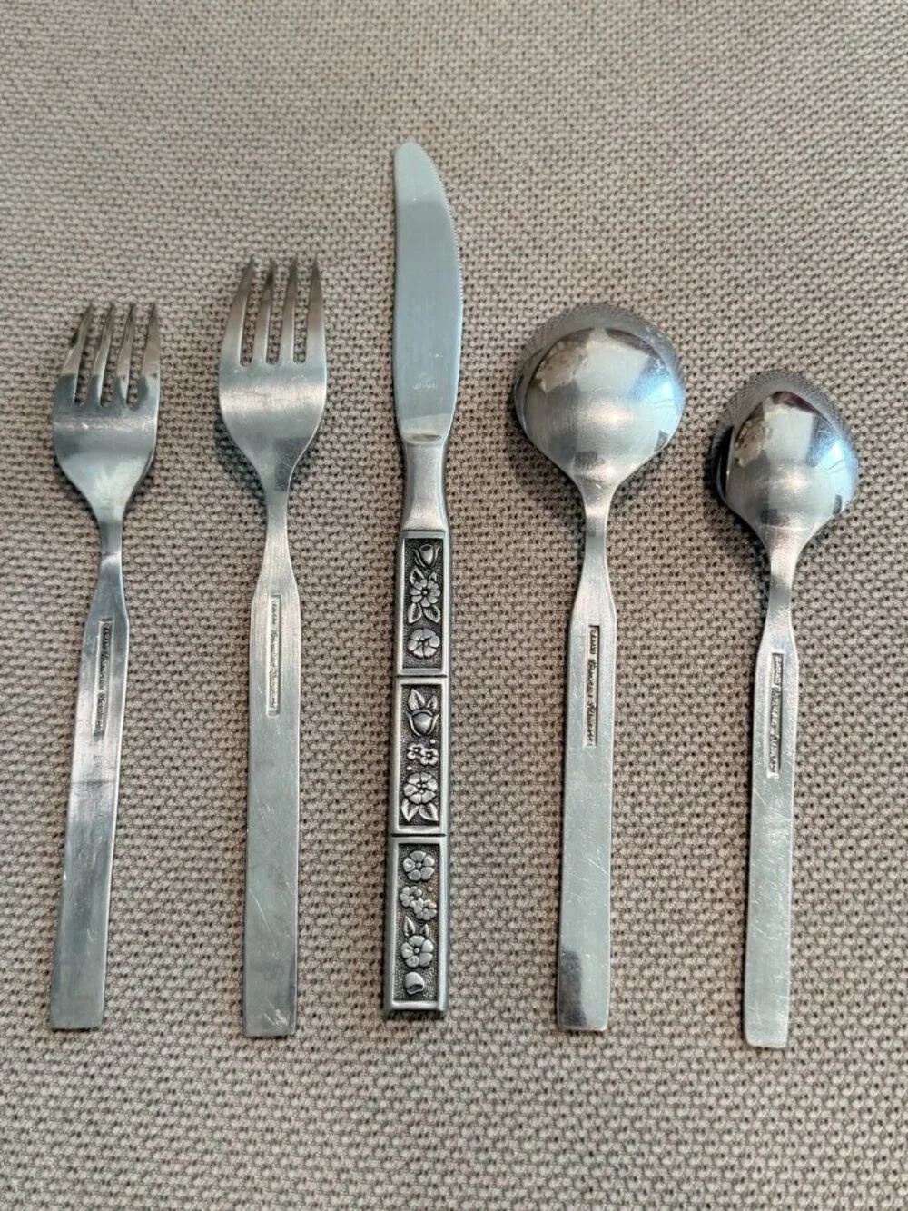 Lot of 5 Vintage Oneida Northland Spring Fever Stainless Salad Fork Spoon Japan